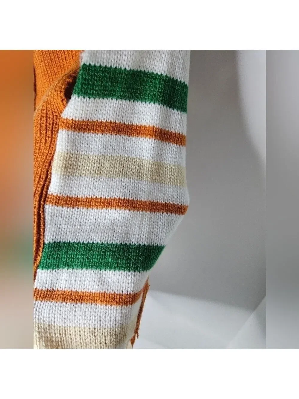 BARKER & JANE Sweater Orange Cream Brown Green Stripe Acrylic Size Medium